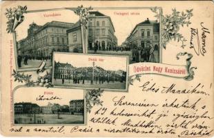 1901 Nagykanizsa, Városháza, Csengery utca, Deák tér, Fő tér, vaskereskedés, Neu és Klein, Kilik Béla üzlete. Alt és Böhm kiadása. Art Nouveau, floral (kis szakadás / small tear)