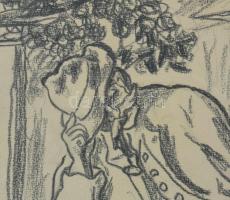 Jelzés nélkül: És mégis mozog a föld (Férfi a kutyájával). Ceruza, papír. Üvegezett fakeretben. 37,5...