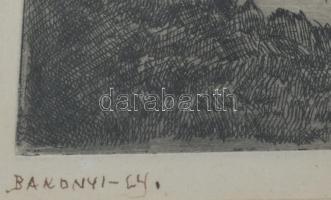 Bakonyi Gy jelzéssel: Lovasszekér. Rézkarc, papír. Üvegezett fakeretben. 18×23,5 cm