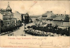 1901 Nagykanizsa, Fő tér, piac, üzletek. Ifj. Wajdits József kiadása (fa)