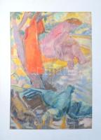 Hetényi Tibor (1891-1977): Fürdőző (női akt). Vegyes technika, papír, jelzés nélkül, paszpartuban, 57,5x39,5 cm