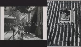 Besnyő Éva (1910-2003) magyar származású holland fotográfus felvételei (Tetőablak; Vándorcirkusz), 2 db modern nagyítás, jelzés nélkül, 21x15 cm és 15x21 cm