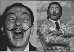 Dali, Salvador (1904-1989) katalán - spanyol szürrealista festőművész, aki fényképezés közben gyakran önmagát rendezte, vagyis kitalálta előre a képet, s ehhez hívott fotós segítséget, eltérő időben készült felvételek, 2 db modern nagyítás, jelzés nélkül, 21x15 cm