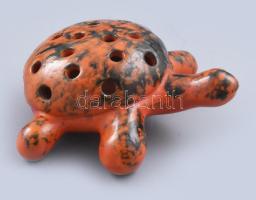 Tófej kerámia ikebana teknős. Kézzel festett, jelzett, hibátlan. 15x14 cm