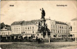 1910 Arad, Szabadság tér, Domán Sándor, Winternitz Jenő, Rothstein Mór, Moskovitz, Rosenberg üzlete, fogorvosi műterem, Rozsnyay gyógyszertár / square, shops, dentist, pharmacy (tűnyomok / pinmarks)