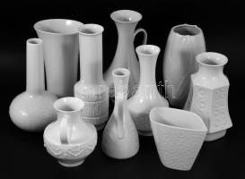 10 darab vintage német fehérmázas design váza, klf tervezőktől és márkáktól, közte Arzberg, Royal, stb, jó darabokkal, jelzett, hibátlan, m. 21 cm alatt
