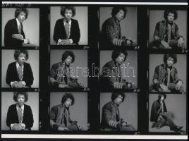 cca 1968 Jimi Hendrix (1942-1970) amerikai énekes, gitáros, zeneszerző portréi egy kontaktlapon, 1 db modern nagyítás, jelzés nélkül, 15x21 cm
