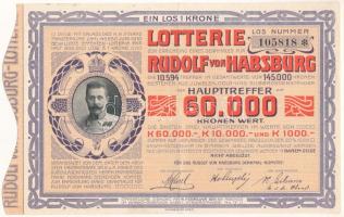 Ausztria 1911. 1K értékű "Rudolf von Habsburg Lotterie" Habsburg Rudolf által támogatott lottójáték szelvénye T:F szép papír Austria 1911. Lottery ticket about 1 Krone "Rudolf von Habsburg Lotterie" T:F fine paper