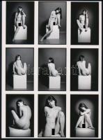 cca 1986 "Csak üldögél egy kockán", szolidan erotikus műtermi felvételek kontaktlapon, 1 db modern nagyítás, jelzés nélkül, 21x15 cm