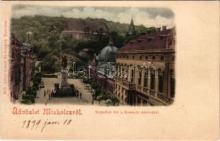 1899 Miskolc, Erzsébet tér, Kossuth szobor, Avasi templom. Lővy József fia kiadása (Rb)