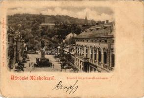1899 Miskolc, Erzsébet tér, Kossuth szobor, Avasi templom. Lővy József fia kiadása (EM)