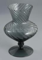 Füstszínű talpas váza, hibátlan, m: 14 cm