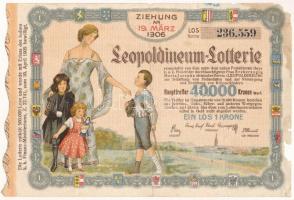 Ausztria 1905. 1K értékű sorsjegy "Leopoldineum-Lotterie" T:F,VG Austria 1905. "Leopoldineum-Lotterie" Lottery ticket about 1 Krone C:F,VG
