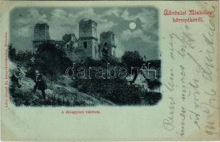 1900 Miskolc, Diósgyőri várrom este holdfényben. Lővy József fia kiadása (EK)