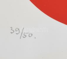 Fajó János (1937-2018): Vörös és kék formák. Szitanyomat, karton, felragasztva. Jelzett, számozott (...