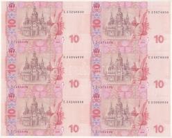 Ukrajna 2004. 10H vágatlan 6-os ívben, milliós helyi értéken sorszámkövető sorszámmal T:AU
Ukraine ...