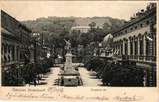 1904 Miskolc, Erzsébet tér és fürdő, Kossuth szobor, Avasi templom (EK)