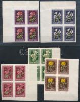 1950 Virág (I.) vágott sor ívszéli 4-es tömbökben (100.000) / Mi 1112-1116 imperforate margin blocks...