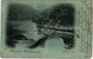 1900 Miskolc, Hámori tó este holdfényben. Ferenczi B. kiadása (EM)