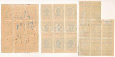 Magyarország 1920-1930k. Három darabos sorsjegy, sorsjáték bélyeg tétel, 2db 9-es tömbben + egy ívda...