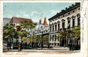 1902 Miskolc, Erzsébet tér és fürdő, Kossuth szobor. Verő J. kiadása (EB)