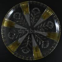 Antik kristály asztalközép ezüstpácolt díszítéssel, hibátlan, d: 31 cm