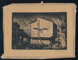 Horkay György (1934-2017): Ikarosz (Eger). Linómetszet, papír. Jelzett. Lap szélén paszpartuzás nyomaival. 13x19 cm