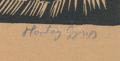 Horkay György (1934-2017): Ikarosz (Eger). Linómetszet, papír. Jelzett. Lap szélén paszpartuzás nyom...