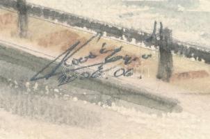 Kovács Ernő (-): Duna, Lánchíd, 2006. Akvarell, ceruza, papír. Jelzett. 25×35 cm