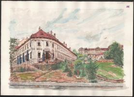 Kovács Ernő (-): Szarvas tér, Budapest, 2004. Akvarell, ceruza, papír. Jelzett. 25×35 cm