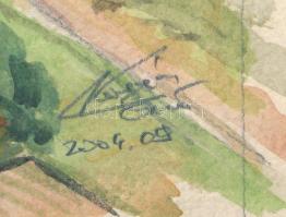 Kovács Ernő (-): Esztergom (a híddal), 2004. Akvarell, ceruza, papír. Jelzett. 25×35 cm