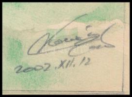 Kovács Ernő (-): Tó a Városligetben (Budapest), 2002. Akvarell, ceruza, papír. Jelzett. 21,5×30 cm