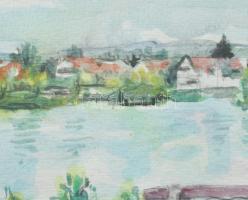 Kovács Ernő (-): Tahitótfalu, 2003. Akvarell, ceruza, papír. Jelzett. 35×50 cm