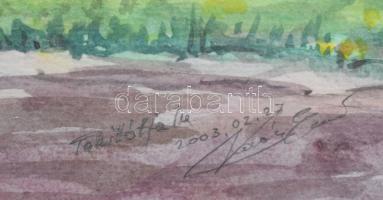 Kovács Ernő (-): Tahitótfalu, 2003. Akvarell, ceruza, papír. Jelzett. 35×50 cm