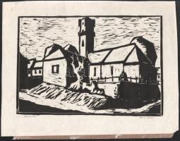 Horkay György (1934-2017): Olaszliszkai részlet II. Linómetszet, papír. Jelzett. Lap szélén paszpartuzás nyomaival. Egészen apró foltokkal. Lapszéli apró szakadással. 21x31 cm