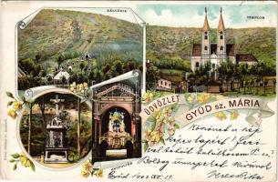 1902 Máriagyűd (Siklós), Kálvária, Templom, Kegyoltár. Fischer G. kiadása. Art Nouveau, floral, litho (EK)