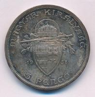 1938. 5P Ag "Szent István" T:AU,XF patina, ph. Adamo P8.1