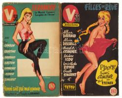 1957-1958 2 db francia nyelvű magazin erotikus illusztrációkkal, kissé viseltes állapotban, az egyik a tűzéstől különvált borítóval