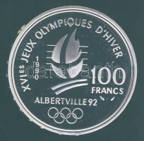 Franciaország 1989. 100Fr Ag "Téli olimpia-bobozás" T:PP Tanúsítvánnyal!