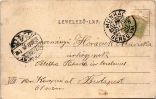 1904 Munkács, Mukacheve, Mukachevo, Mukacevo; Fő utca, piac, üzletek. Bertsik Emil kiadása / main st...