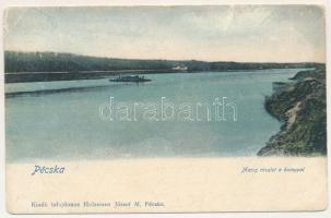 1904 Pécska, Pecica; Maros részlet a komppal. Holzeisen József kiadása / river Mures, ferry (tűnyomok / pinmarks)