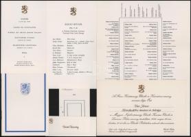 1986 Losonczi Pál az Elnöki Tanács elnöke látogatása Finnországban a köztársasági elnöknél, meghívó, beszéd, menükártya, ülésrend, stb