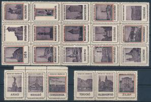 21 db irredenta levélzáró elszakított erdélyi városok képeivel, 11 visszatért város képe nemzeti szí...