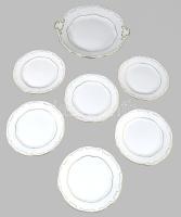 Zsolnay tollazott mintás süteményes készlet, jelzett, hibátlan, teljes, d: 24,5 cm