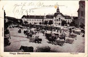 1902 Nagybecskerek, Zrenjanin, Veliki Beckerek; Megyeháza, piac, városi vasút, vonat. Oldal kiadása / county hall, market, urban railway, train, locomotive (b)