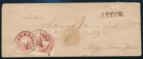 1863 Ajánlott levél 4 x 5kr bélyeggel (2 pár) a hátoldali bontáskor eltépve de visszaragasztva "NAGY KÁLLÓ" - "NAGY-BÁNYA"
