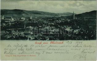 1899 Medgyes, Mediasch, Medias; látkép este holdfényben. Fritz Guggenberger kiadása / general view at night in moonlight