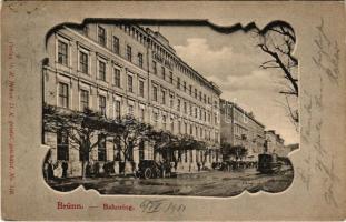 Brno, Brünn; Bahnring, Grand Hotel / street, tram, railway station + "BÉCS - BUDAPEST" vas...