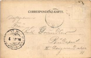 Brno, Brünn; Bahnring, Grand Hotel / street, tram, railway station + "BÉCS - BUDAPEST" vas...