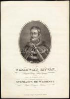 Ehrenreich Sándor Ádám (1784-1852): "Werbewczy István, Magyar Ország' Nádor-Ispánja... ", Werbőczy István portréja, In: Ehrenreich, (Sándor) Ádám: Icones principium, procerum, ac praeter hos illustrium virorum, matronarumque veteris et praesentis aevi, quibus Hungaria et Transsylvania clarent. Bp., 1904. Ranschburg Gusztáv. Rézmetszet, papír, jelzett a dúcon, szép állapotban, 25,5x18 cm
